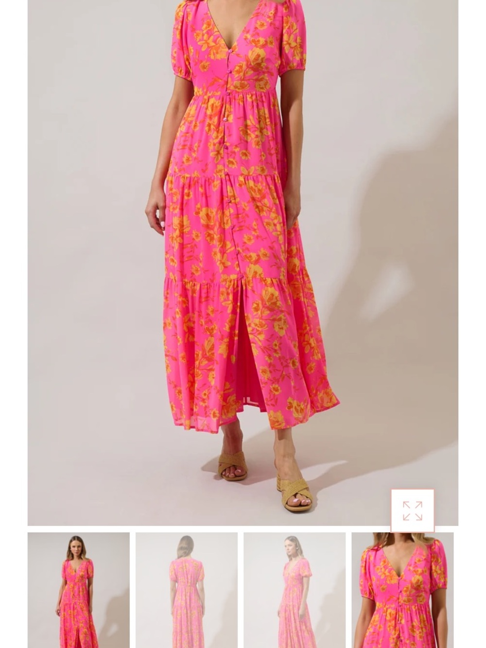 Sugarlips Pink & Orange Floral Tiered Maxi Dress